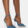 Flash Sale Prowl Denim Strappy Metal Detailed Slingback Court Stiletto Heels Strappy Heels | Court Heels