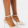 Shop Prowl Cream Pu Strappy Metal Detailed Slingback Wrap Around the Ankle Pointed Court Stiletto Heels Strappy Heels | High Heels