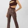 Best Pu Seam Front Split Detail Trousers Chocolate Sculpt & Leisure | Kaiia The Label