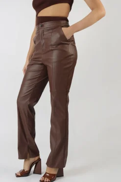 Best Pu Seam Front Split Detail Trousers Chocolate Sculpt & Leisure | Kaiia The Label
