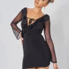 Cheap Mesh Tie Front Mini Dress in Sculpt & Leisure | Kaiia The Label