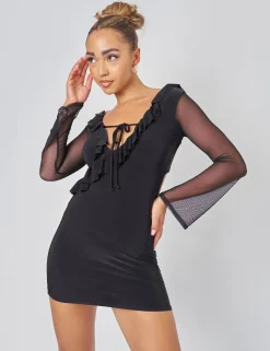 Cheap Mesh Tie Front Mini Dress in Sculpt & Leisure | Kaiia The Label