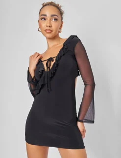 Cheap Mesh Tie Front Mini Dress in Sculpt & Leisure | Kaiia The Label