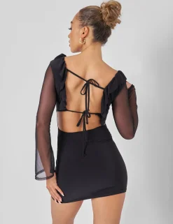 Cheap Mesh Tie Front Mini Dress in Sculpt & Leisure | Kaiia The Label