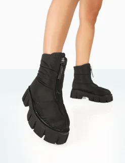 Fashion Puffy Nylon Zip Up Chunky Sole Snow Ankle Boots Chunky Boots | Ankle Boots