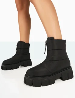 Fashion Puffy Nylon Zip Up Chunky Sole Snow Ankle Boots Chunky Boots | Ankle Boots