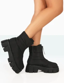 Fashion Puffy Nylon Zip Up Chunky Sole Snow Ankle Boots Chunky Boots | Ankle Boots
