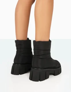 Fashion Puffy Nylon Zip Up Chunky Sole Snow Ankle Boots Chunky Boots | Ankle Boots
