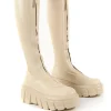 Cheap Quest Ecru Zip Up Chunky Sole Knee High Boots Knee High Boots | Long Boots