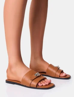 Store Radiance Wide Fit Buckle Trim Flat Sandals Flats | Wide Fit Flats