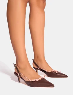 Best Sale Rai Chocolate Bow Detail Slingback Court Mid Heels Wide Fit Heels | Wide Fit Heels