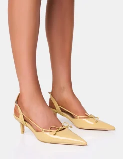 Sale Rai Custard Cream Bow Detail Slingback Court Mid Heels Wide Fit Heels | Wide Fit Heels