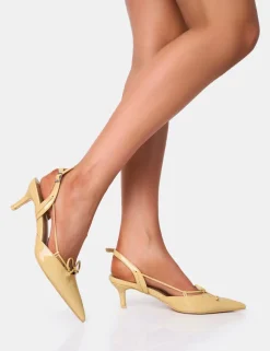 Sale Rai Custard Cream Bow Detail Slingback Court Mid Heels Wide Fit Heels | Wide Fit Heels