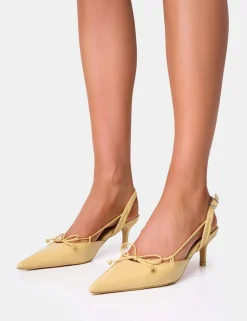 Sale Rai Custard Cream Bow Detail Slingback Court Mid Heels Wide Fit Heels | Wide Fit Heels