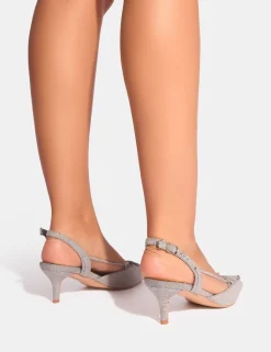 Discount Rai Denim Bow Detail Slingback Mid Heels Bow Heels | Kitten Heels