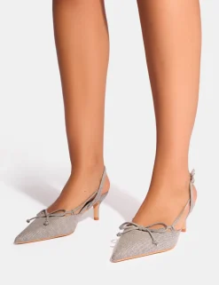 Discount Rai Denim Bow Detail Slingback Mid Heels Bow Heels | Kitten Heels
