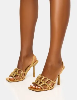 Store Rayne Knotted Upper Slingback Square Toe Heels Square Toe Heels | Gold Heels