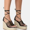 Online Reece PU Knot Strap Lace Up Raffia Wedge Heels Wedges | Lace Up Heels