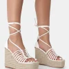 New Reece Wide Fit Ecru Pu Knot Strap Lace Up Raffia Wedge Heels Wide Fit Block Heels | Wide Fit Heels
