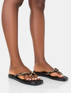 Sale Retreat PU Chain Strap Flip Flop Sandals Flats
