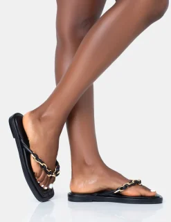 Sale Retreat PU Chain Strap Flip Flop Sandals Flats