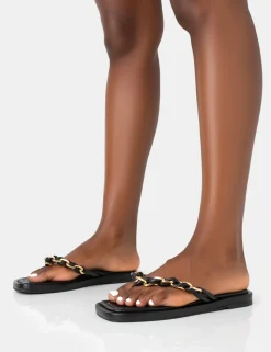 Sale Retreat PU Chain Strap Flip Flop Sandals Flats