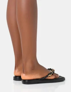 Sale Retreat PU Chain Strap Flip Flop Sandals Flats