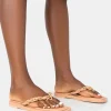 Cheap Retreat Nude PU Chain Strap Flip Flop Sandals Flats