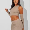 Cheap Ribbed Crop Top With Sleeves Co Ord Co-ords | Tops