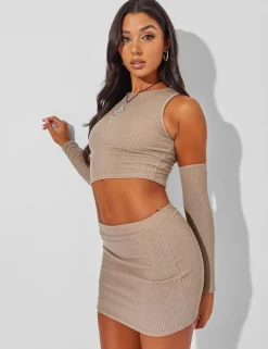Cheap Ribbed Crop Top With Sleeves Co Ord Co-ords | Tops