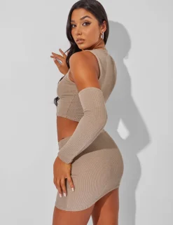 Cheap Ribbed Crop Top With Sleeves Co Ord Co-ords | Tops
