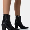 Discount Riley Croc Metal Studded Detail Western Cowboy Block Ankle Boots Block Heels | Western Boots
