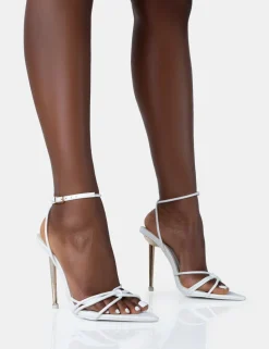 New Risque PU Strappy Pointed Toe Gold Stiletto Heels 4" Heels | Strappy Heels