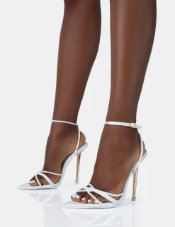 New Risque PU Strappy Pointed Toe Gold Stiletto Heels 4
