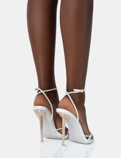 New Risque PU Strappy Pointed Toe Gold Stiletto Heels 4