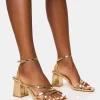 Cheap Robin Strappy Square Toe Mid Block Heels Strappy Heels | Gold Heels