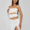 Store Rose Detail Cut Away Bandeau Top Ivory Co-ords | Tops