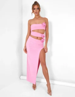 Discount Rose Detail Cut Away Bandeau Top Co-ords | Tops