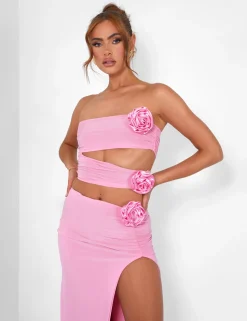 Discount Rose Detail Cut Away Bandeau Top Co-ords | Tops