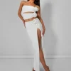 New Rose Detail Extreme Split Maxi Skirt Ivory Co-ords | Skirts