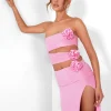Cheap Rose Detail Extreme Split Maxi Skirt Pink Co-ords | Skirts