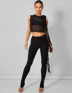 Flash Sale Rose Detail Sleeveless Mesh Top Tops