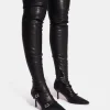 Cheap Roulette Pointed Toe Diamante Buckle Mid Heel Over The Knee Sock Boots Mid Heels | Mid Heels