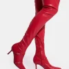 Fashion Roulette Pointed Toe Diamante Buckle Mid Heel Over The Knee Sock Boots Mid Heels | Mid Heels