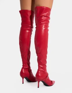 Fashion Roulette Pointed Toe Diamante Buckle Mid Heel Over The Knee Sock Boots Mid Heels | Mid Heels
