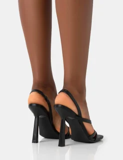 Cheap Roxie Pu Asymmetric Strap Square Toe Stiletto Heels Barely There Heels | Square Toe Heels