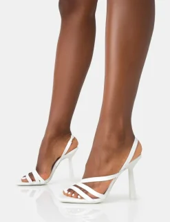 Fashion Roxie Pu Asymmetric Strap Square Toe Stiletto Heels Barely There Heels | Square Toe Heels