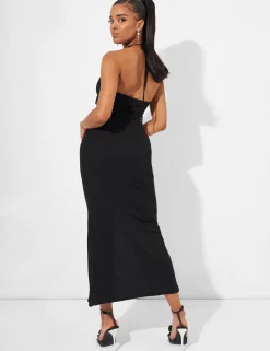 New Ruffle Detail Deep Plunge Maxi Dress in Dresses