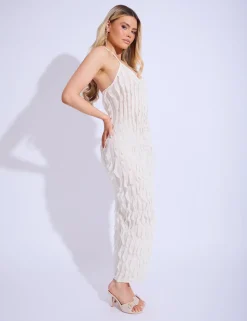 Hot Ruffle Detail Halter Neck Maxi Dress Dresses