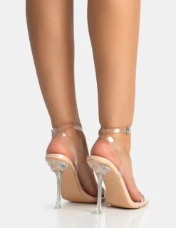 Best Runway Nude Perspex Wrap Around Barely There Square Toe Heels Back In Stock | Barely There Heels